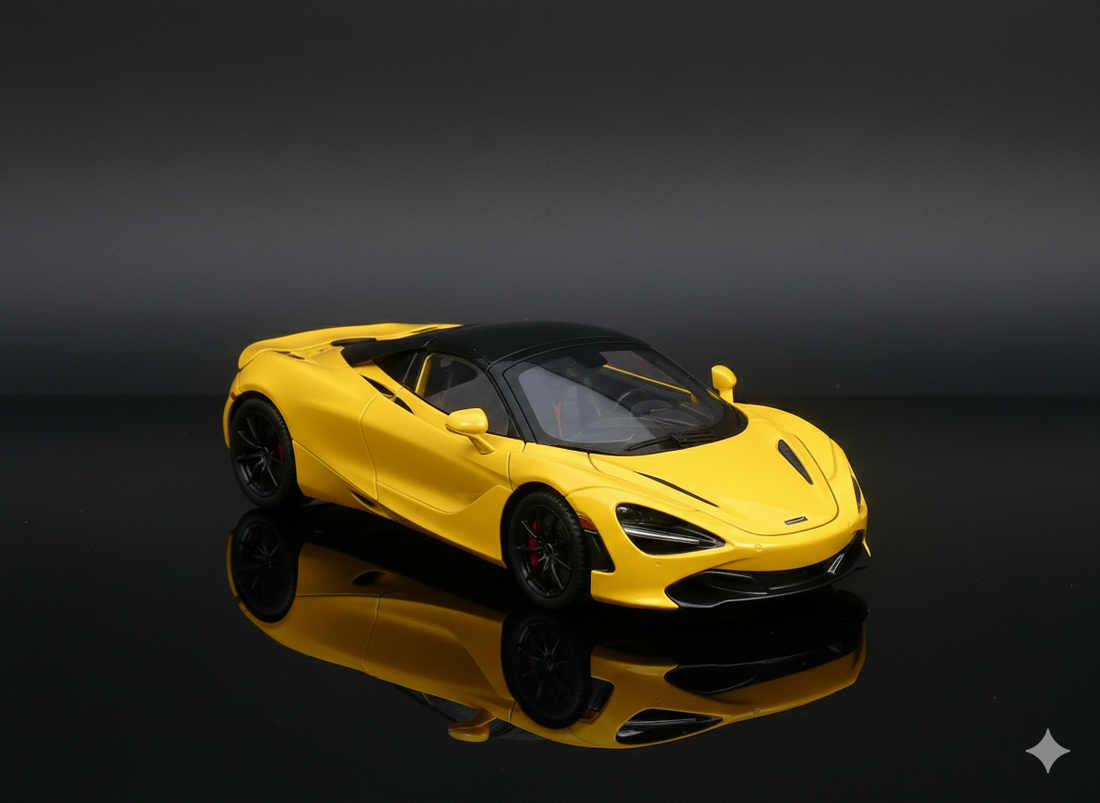 McLaren 720S Yellow Die-Cast Model Car – Sound & Light Pull Back Toy (1:24 Scale)