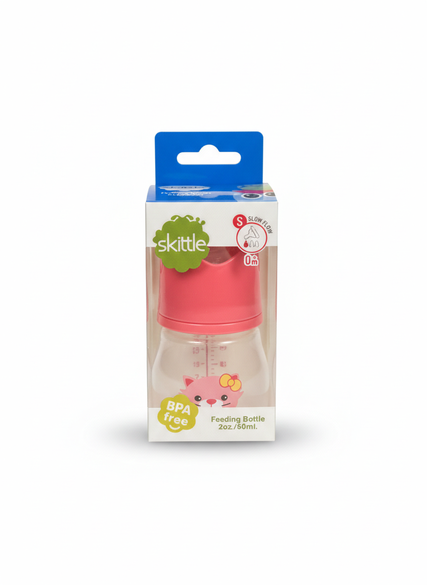 Skittle BPA-Free Baby Feeding Bottle – 50ml (2oz) Slow Flow | 0+ Months