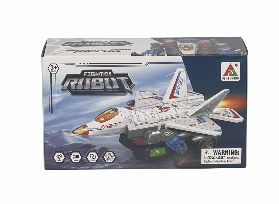 Fighter Robot Transforming Jet Toy with Lights & Sound – 3+ Ages