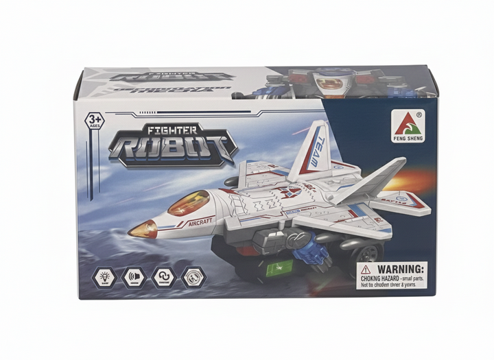 Fighter Robot Transforming Jet Toy with Lights & Sound – 3+ Ages