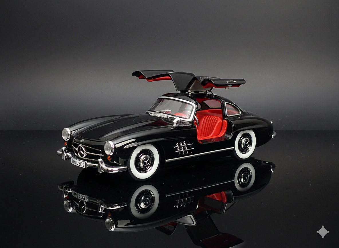 Mercedes-Benz 300SL Classic Black Die-Cast Model Car – Sound & Light Pull Back Series (1:24 Scale)
