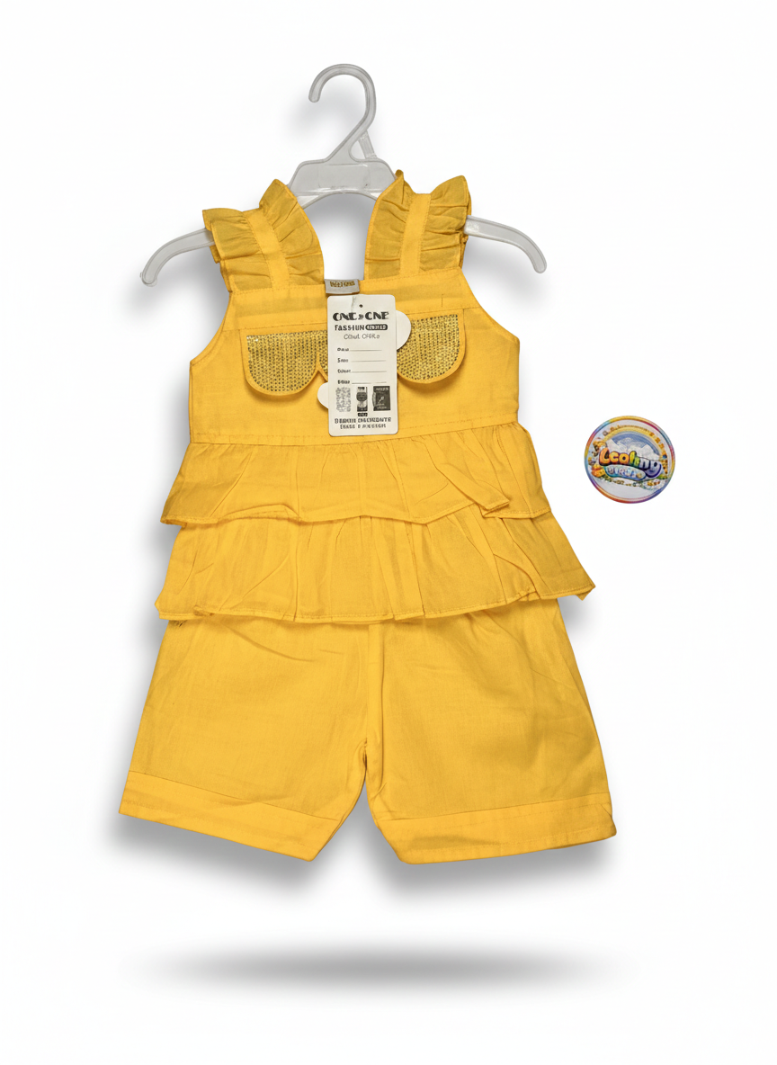 Baby Girls Yellow Ruffle Top & Shorts Set – Summer 2 Piece Outfit