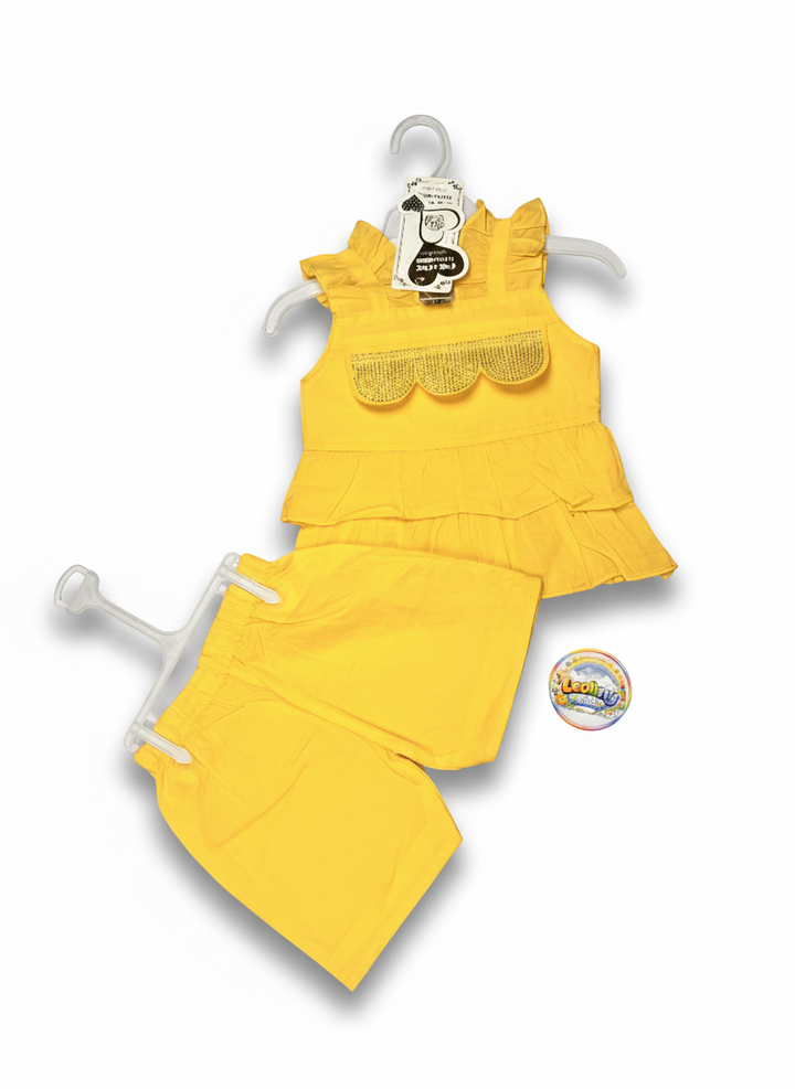 Baby Girls Yellow Ruffle Top & Shorts Set – Summer 2 Piece Outfit