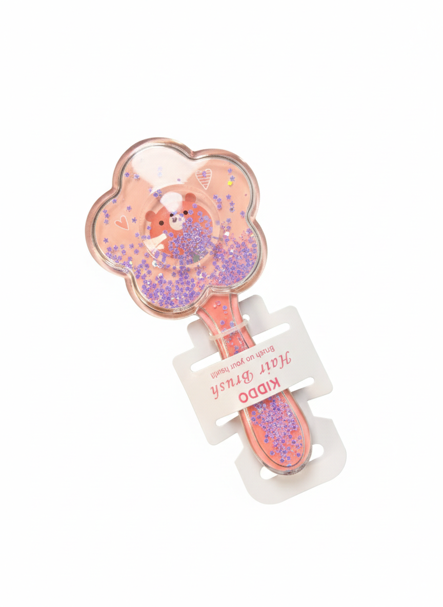 Kiddo Flower Glitter Hair Brush – Cute Bear Detangling Brush for Kids