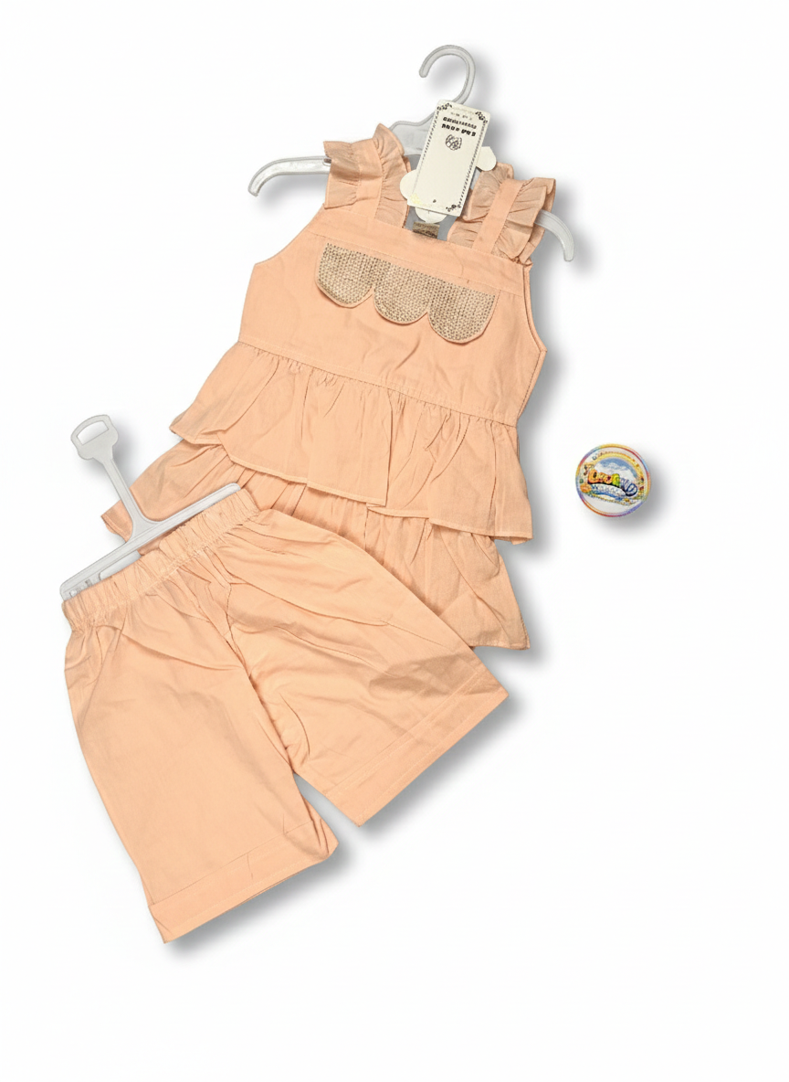 Baby Girls Yellow Ruffle Top & Shorts Set – Summer 2 Piece Outfit