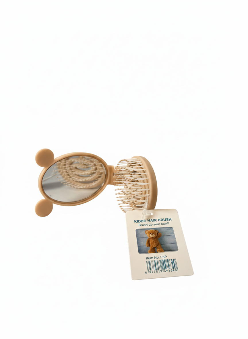 Kiddo Bear Mirror Hair Brush – 2-in-1 Folding Detangling Brush for Kids