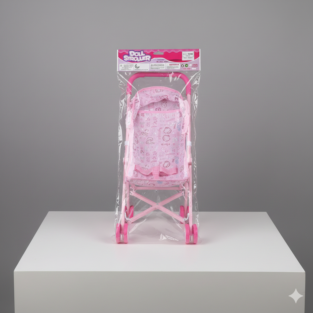 Mini Doll Stroller for Girls – Pink Foldable Toy Pram with 4 Wheels