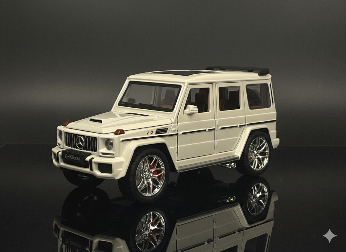 Mercedes-Benz G63 AMG White Die-Cast Model Car – Sound & Light Pull Back Series (1:24 Scale)