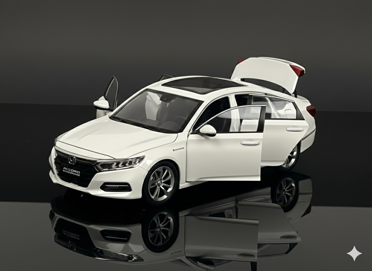 Honda Accord White Die-Cast Model Car – Sound & Light Pull Back Series (1:24 Scale)