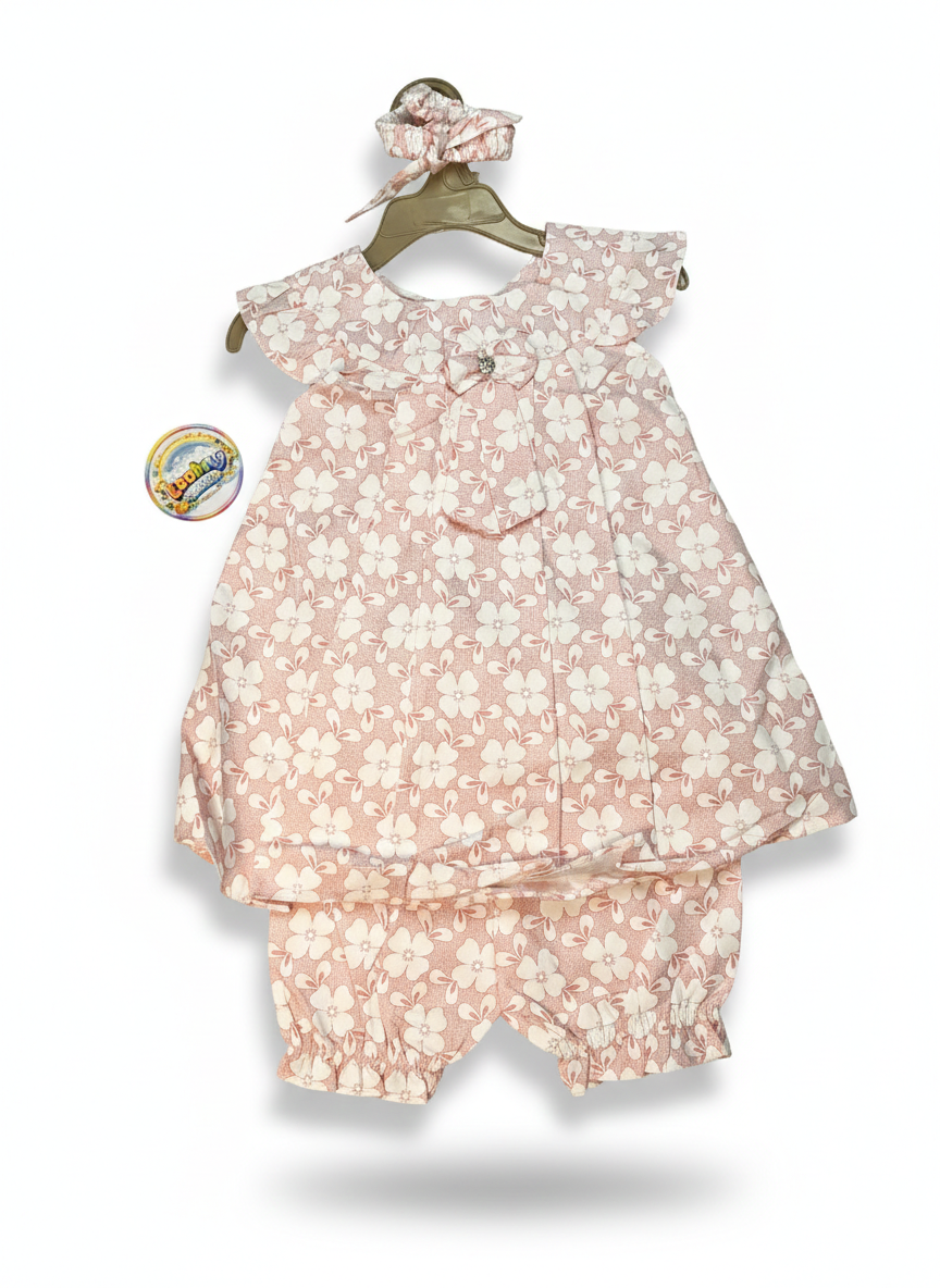 Baby Girls Floral 3 Piece Outfit Set – Top, Shorts & Matching Headband
