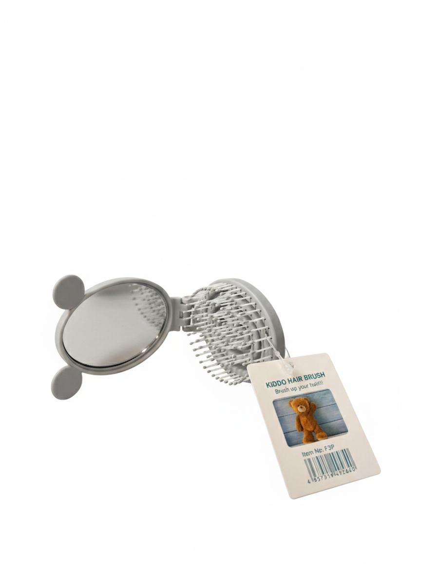 Kiddo Bear Mirror Hair Brush – 2-in-1 Folding Detangling Brush for Kids