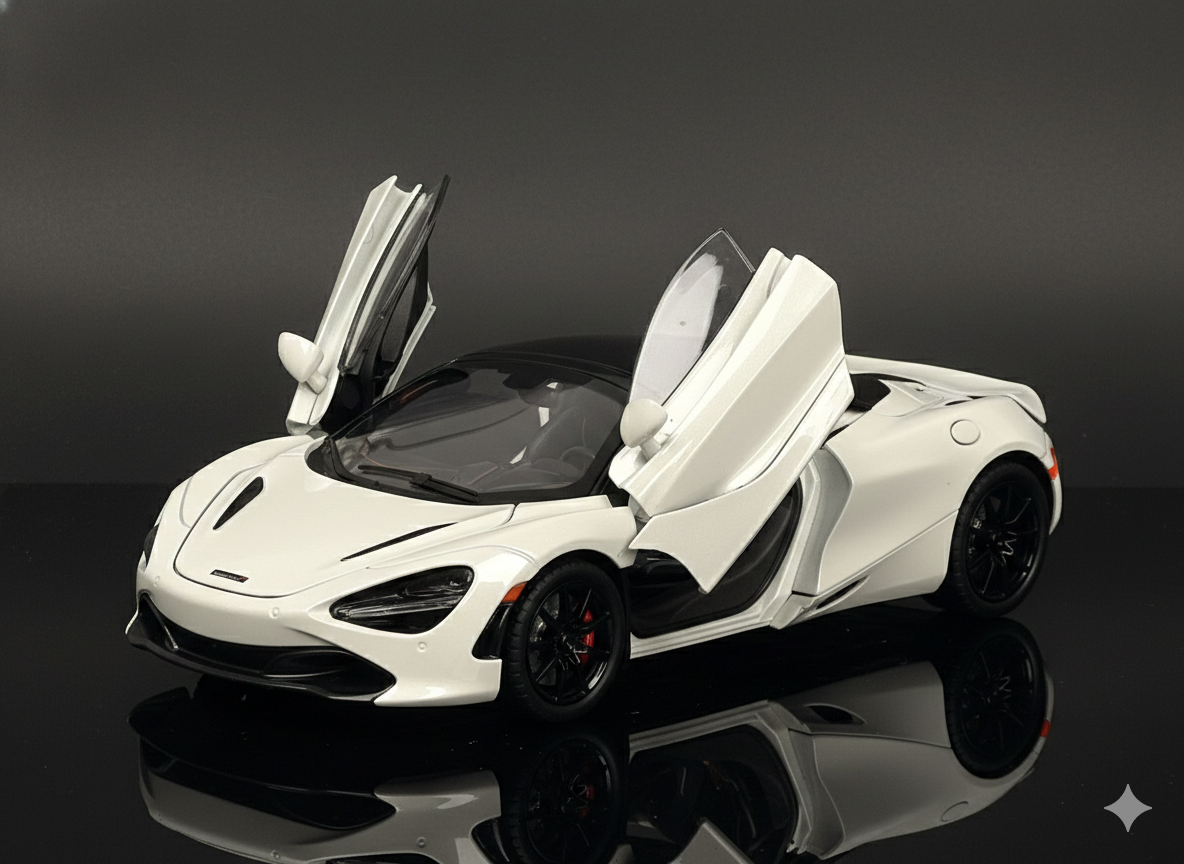 McLaren 720S White Die-Cast Model Car – Sound & Light Pull Back Series (1:24 Scale)