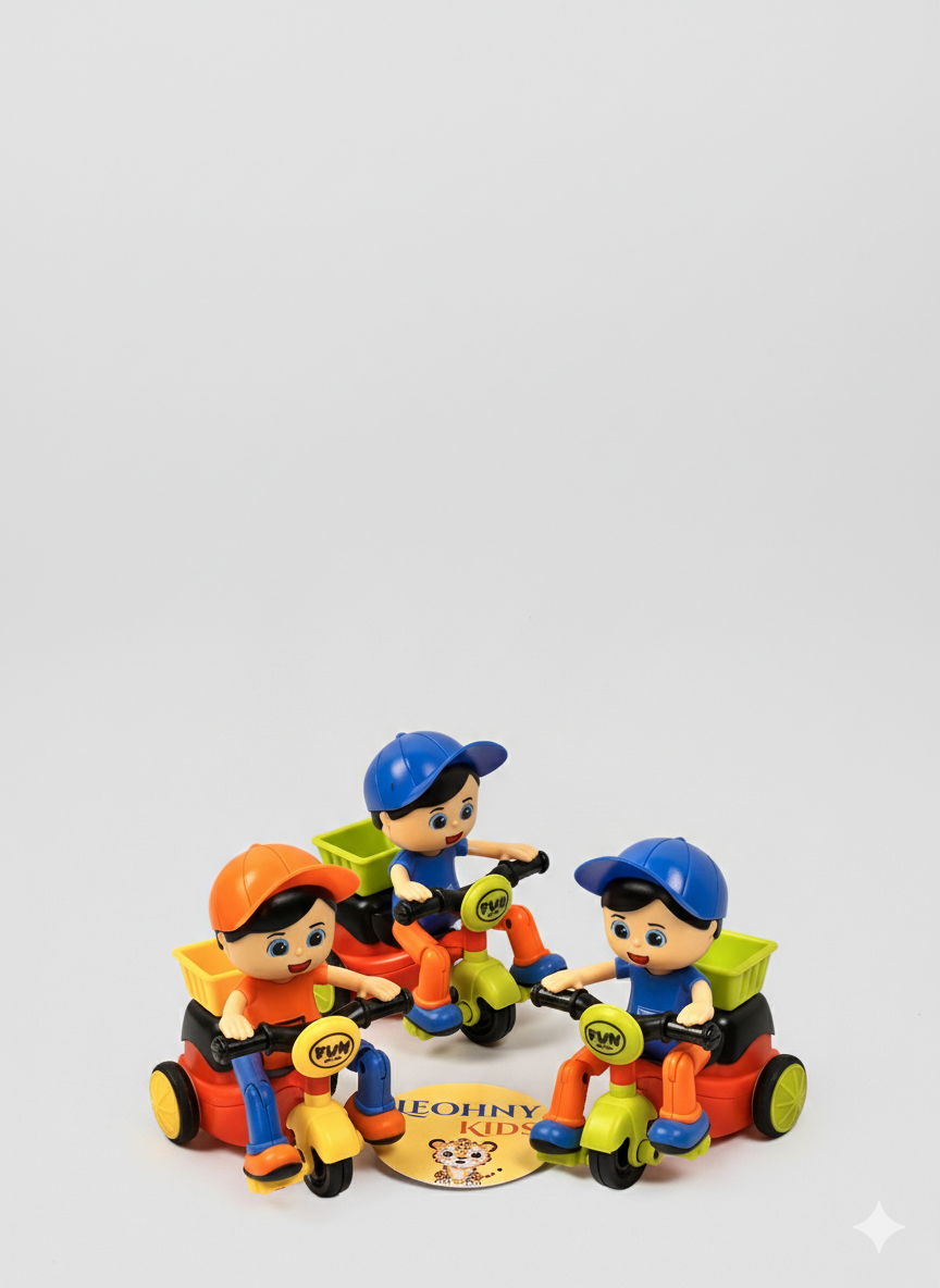 Cartoon Mini Tricycle Toy – Wind-Up Friction Bike (12 Pcs Display Pack)