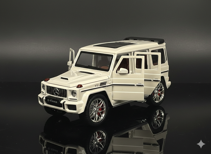 Mercedes-Benz G63 AMG White Die-Cast Model Car – Sound & Light Pull Back Series (1:24 Scale)