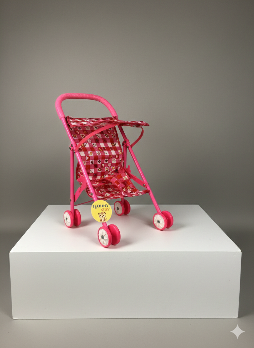 Mini Doll Stroller for Girls – Pink Foldable Toy Pram with 4 Wheels