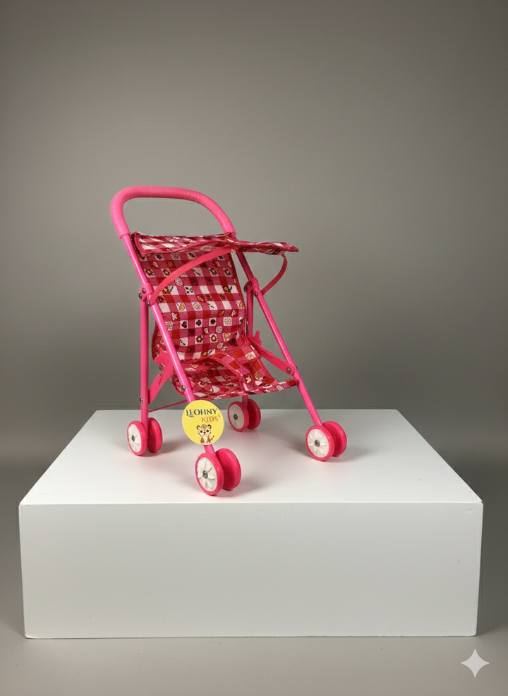 Mini Doll Stroller for Girls – Pink Foldable Toy Pram with 4 Wheels
