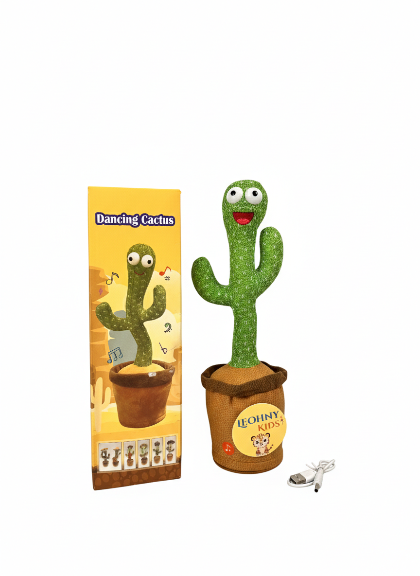 Dancing Cactus Toy with Music & Voice Recording – USB Rechargeable Interactive Plush Toy for Kids