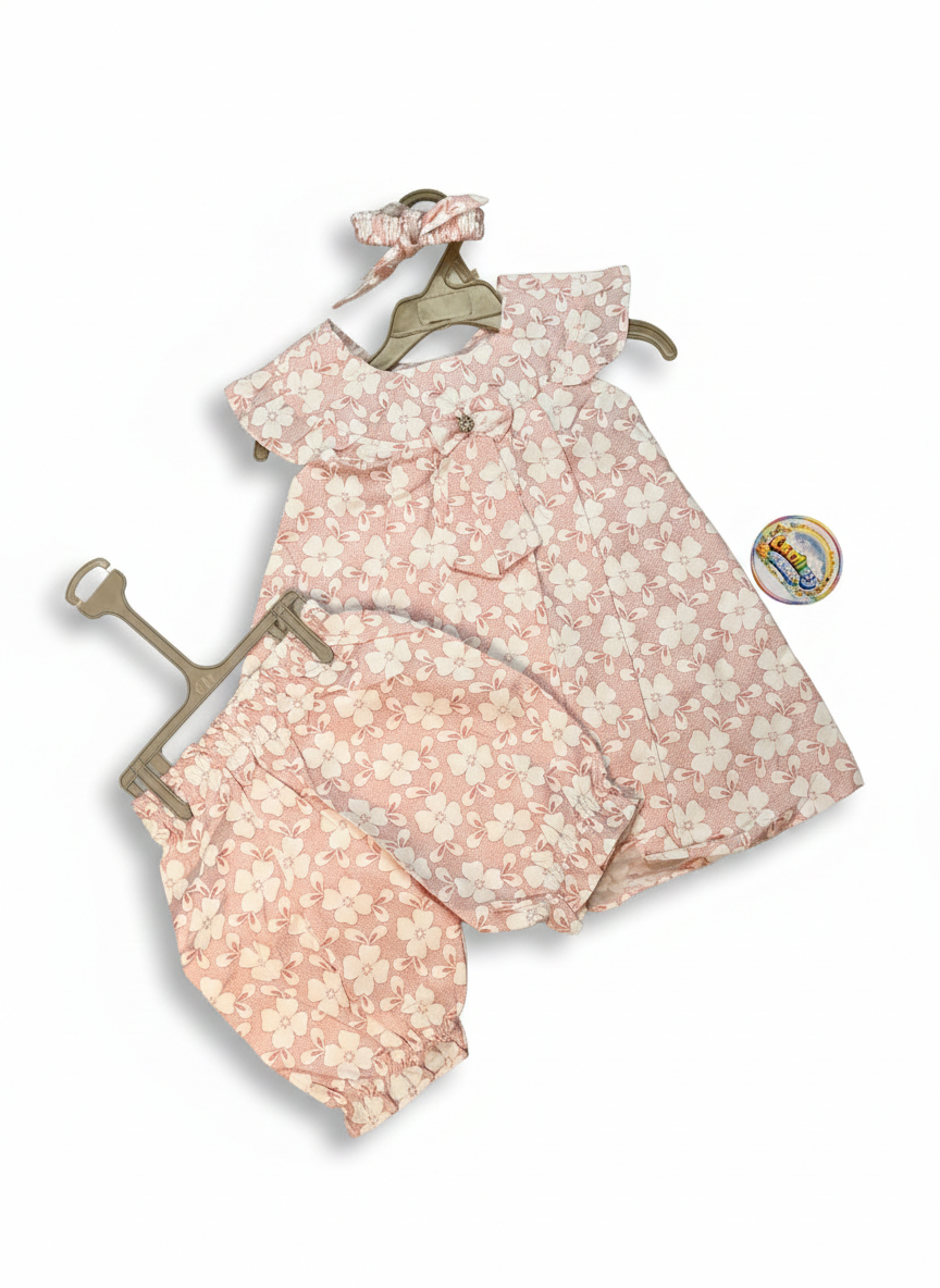 Baby Girls Floral 3 Piece Outfit Set – Top, Shorts & Matching Headband