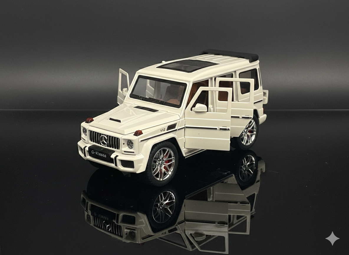 Mercedes-Benz G63 AMG White Die-Cast Model Car – Sound & Light Pull Back Series (1:24 Scale)