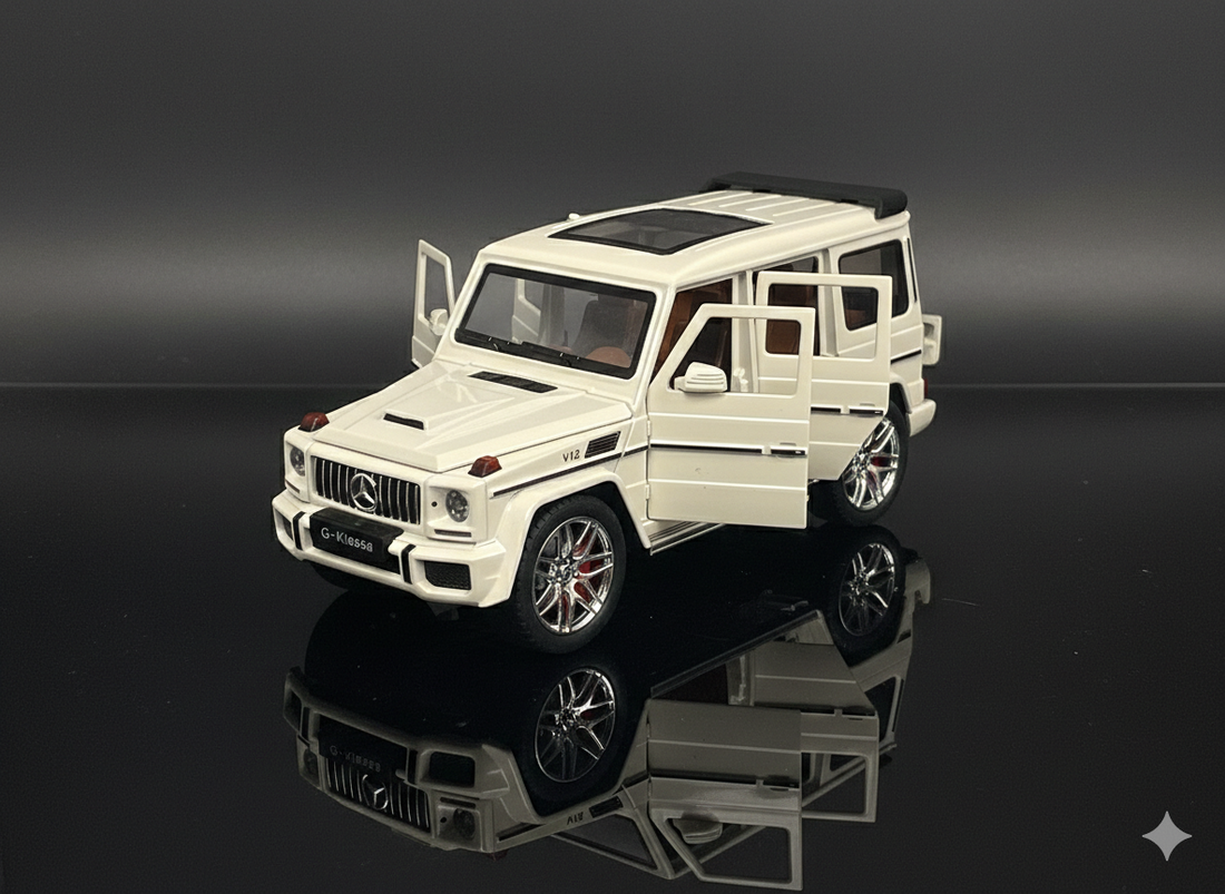 Mercedes-Benz G63 AMG White Die-Cast Model Car – Sound & Light Pull Back Series (1:24 Scale)