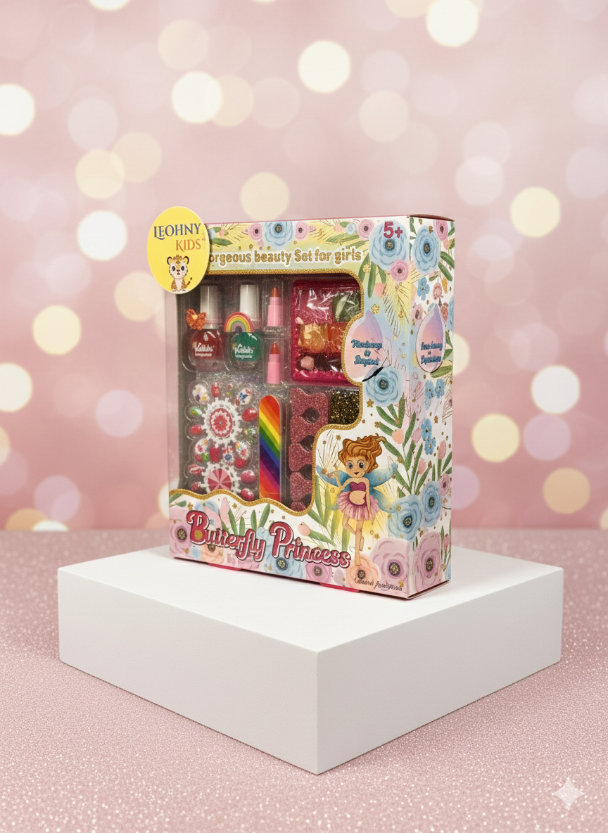 Leohny Kids Gorgeous Beauty Set for Girls – Butterfly Princess & Blue Dream Makeup Kit (5+ Years)