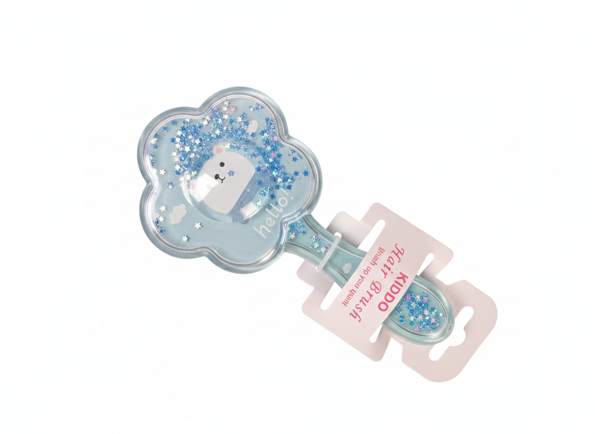 Kiddo Flower Glitter Hair Brush – Cute Bear Detangling Brush for Kids