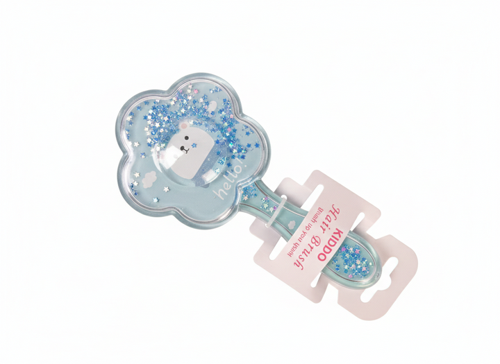 Kiddo Flower Glitter Hair Brush – Cute Bear Detangling Brush for Kids