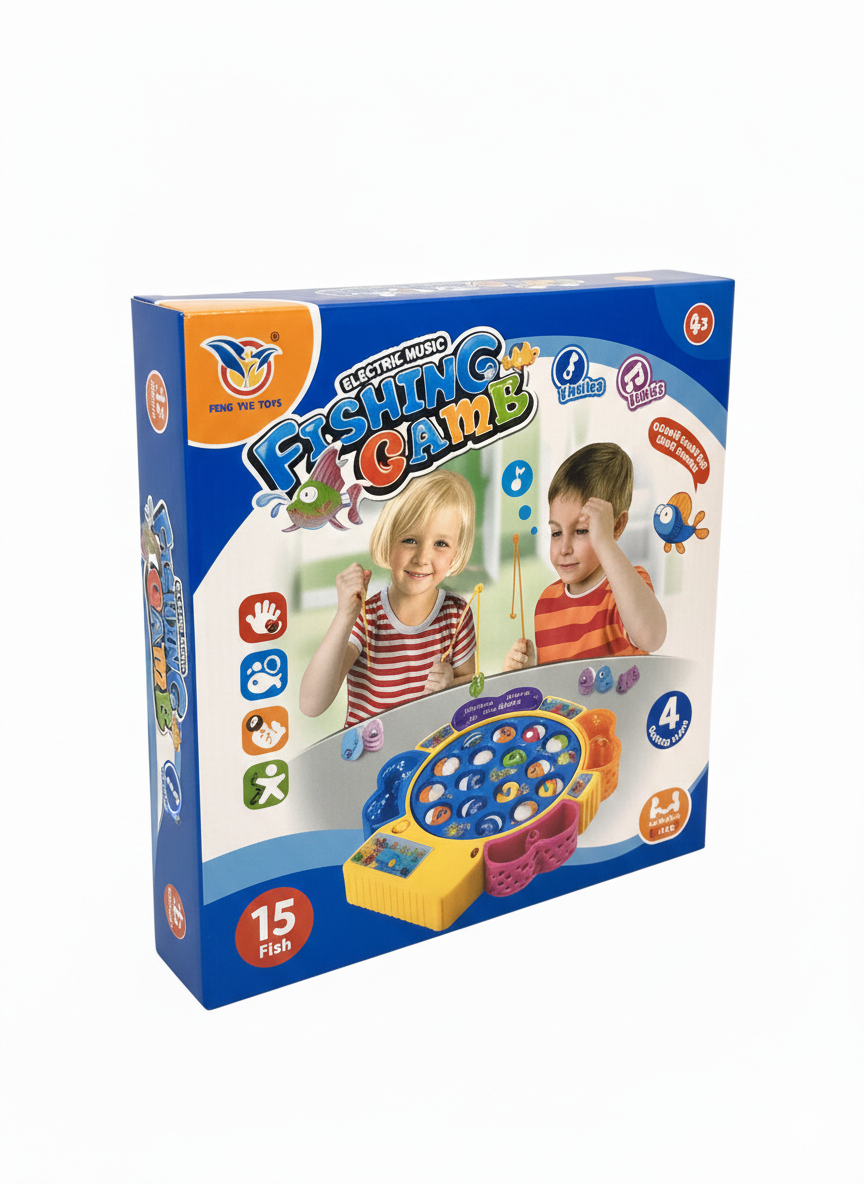 Electric Musical Fishing Game Toy – 15 Fish Rotating Board Game for Kids (4 Players)