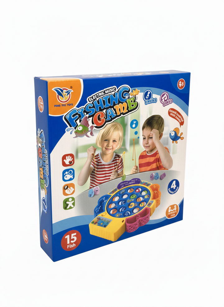 Electric Musical Fishing Game Toy – 15 Fish Rotating Board Game for Kids (4 Players)