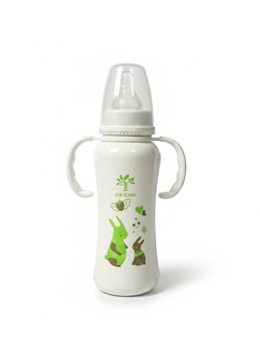 Minitree Baby Feeding Bottle with Handles – Anti-Colic Silicone Nipple