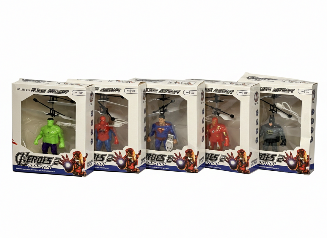 Flying Superhero Helicopter Toy – LED Light Action Figure with Remote Control (Heroes Collection)