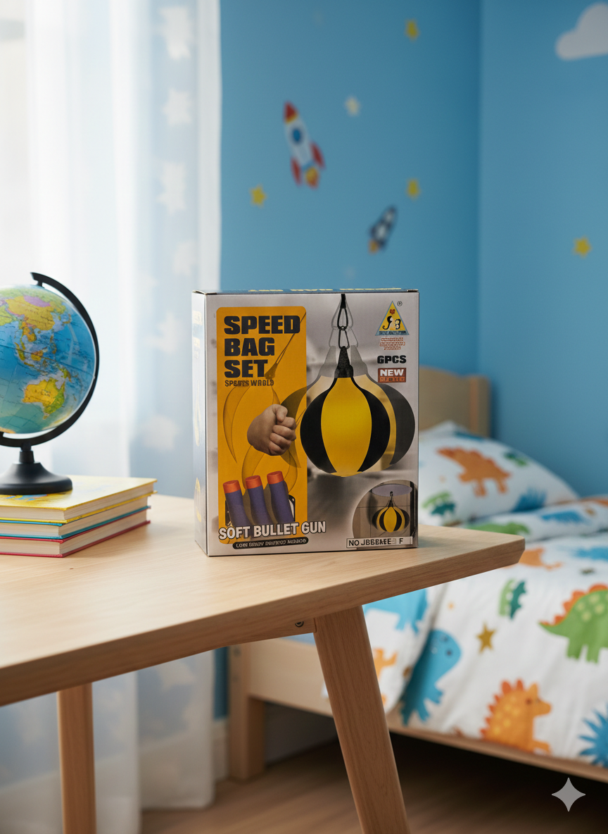 Speed Bag Set for Kids – Hanging Punching Ball with Soft Bullet Gun Darts