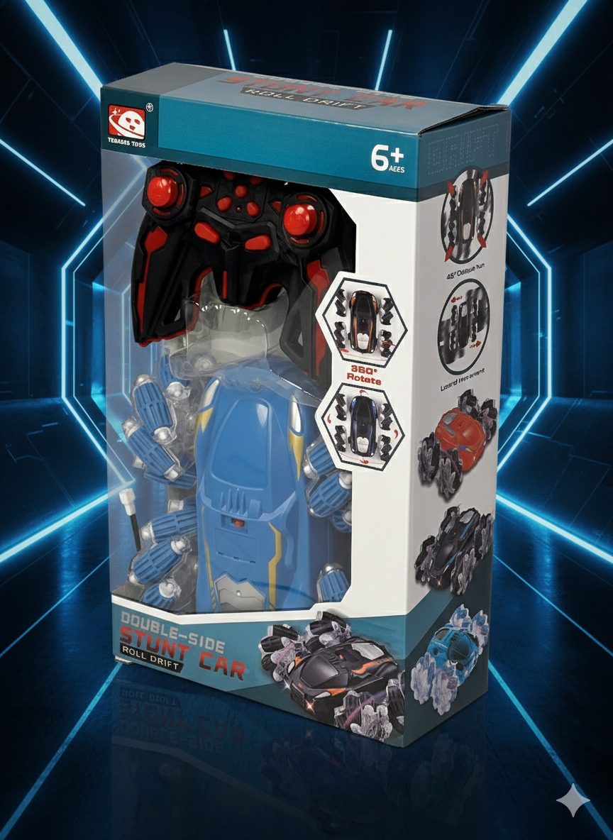 Double-Side 360° Rotating Stunt Car with Remote Control – Roll Drift Toy Car for Kids (6+ Ages)