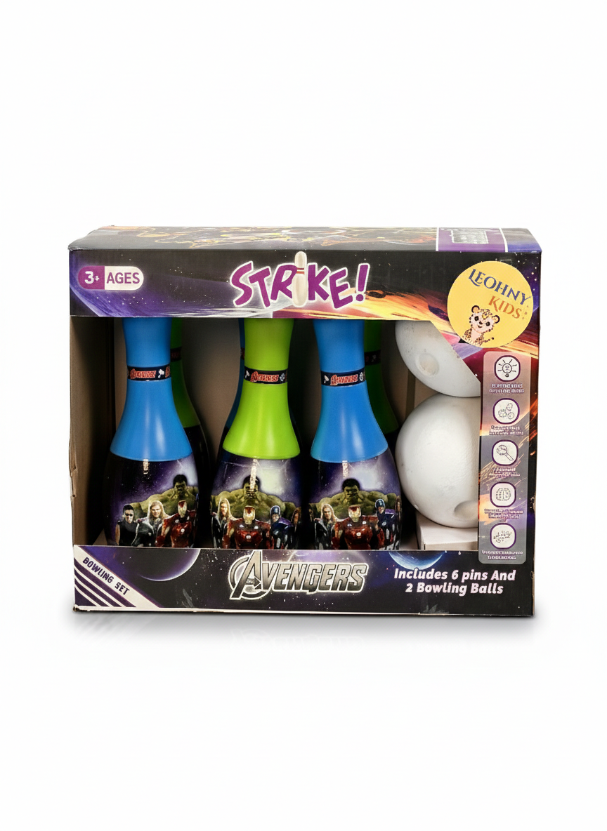 Avengers Kids Bowling Set – 6 Pins with 2 Balls | Indoor Strike Game (Ages 3+)