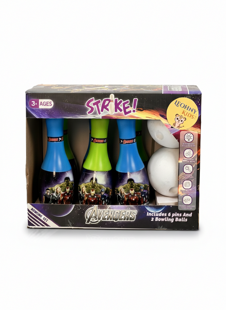 Avengers Kids Bowling Set – 6 Pins with 2 Balls | Indoor Strike Game (Ages 3+)