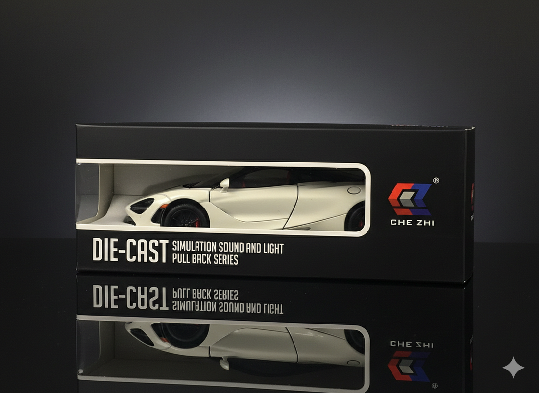 McLaren 720S White Die-Cast Model Car – Sound & Light Pull Back Series (1:24 Scale)