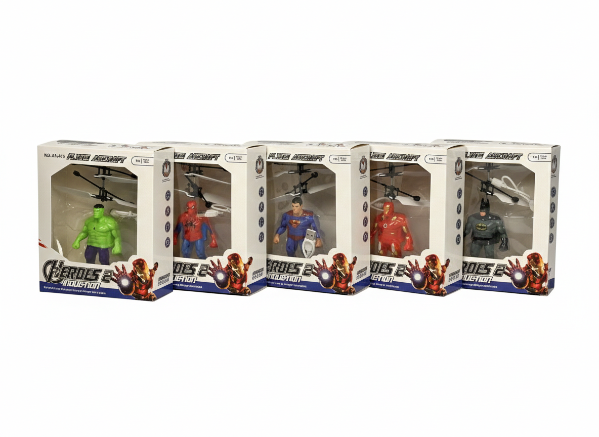 Flying Superhero Helicopter Toy – LED Light Action Figure with Remote Control (Heroes Collection)