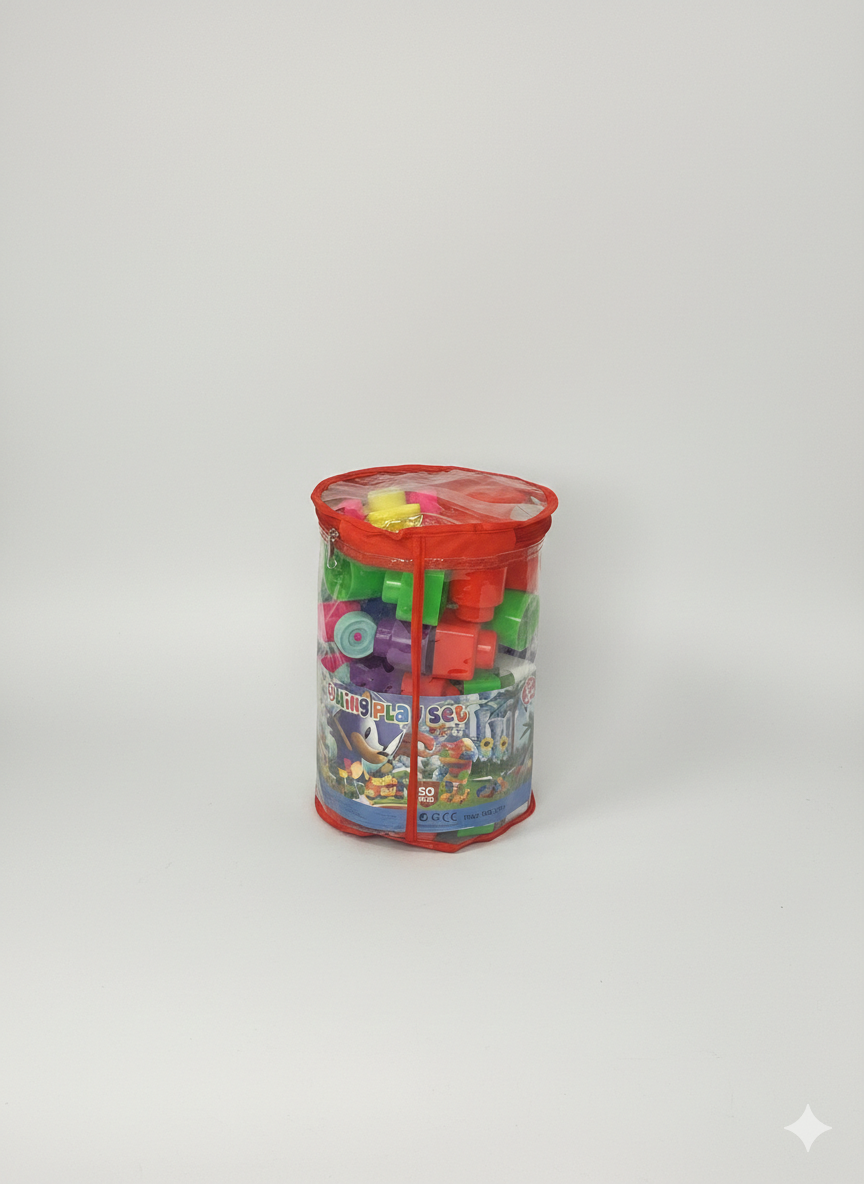 Kids Colorful Building Blocks Play Set – 50 PCS Large Plastic Construction Bricks with Storage Bag