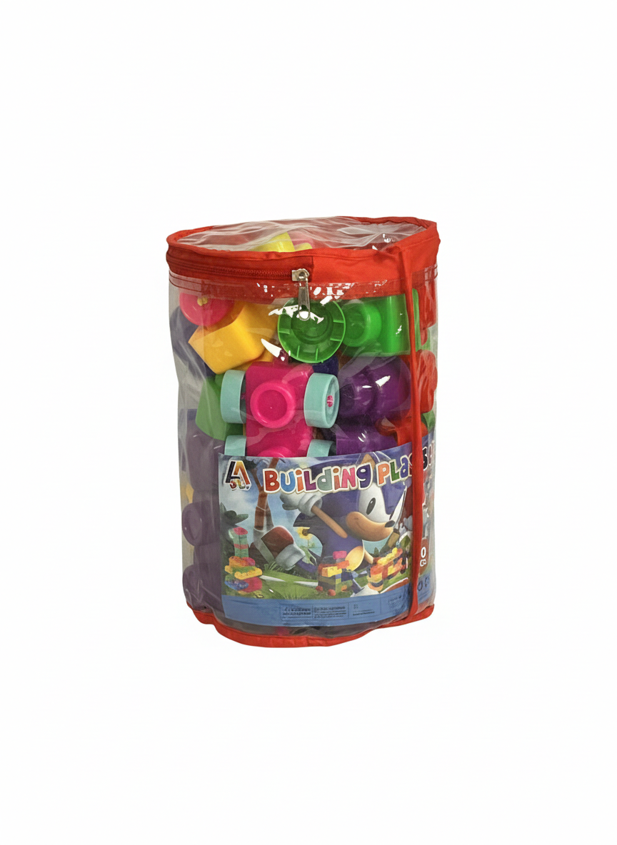 Kids Colorful Building Blocks Play Set – 50 PCS Large Plastic Construction Bricks with Storage Bag