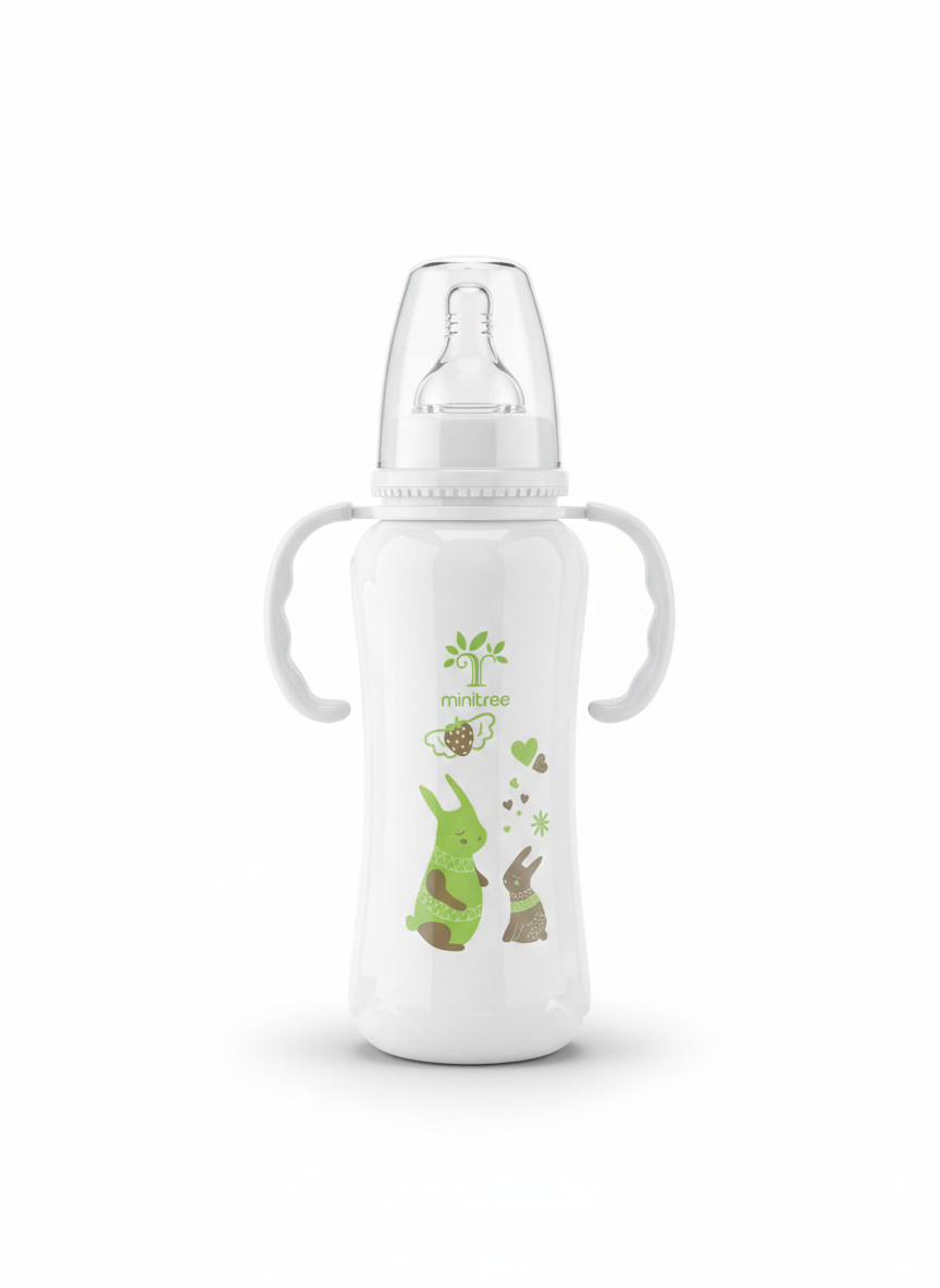 Minitree Baby Feeding Bottle with Handles – Anti-Colic Silicone Nipple