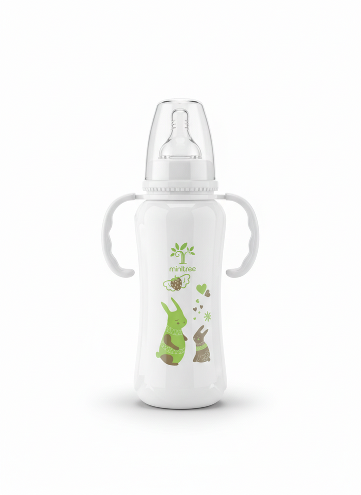 Minitree Baby Feeding Bottle with Handles – Anti-Colic Silicone Nipple