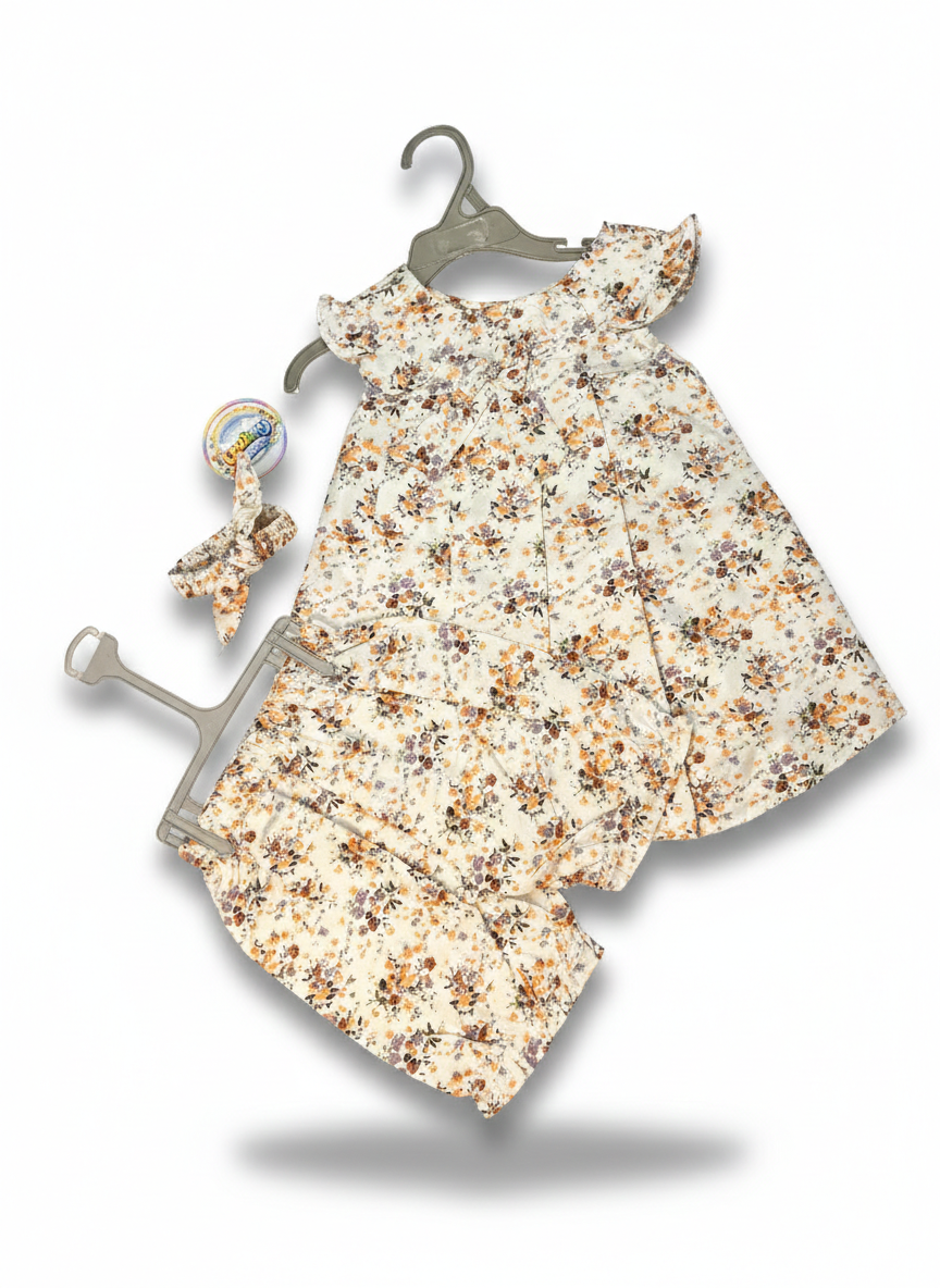 Baby Girls Floral 3 Piece Outfit Set – Top, Shorts & Matching Headband