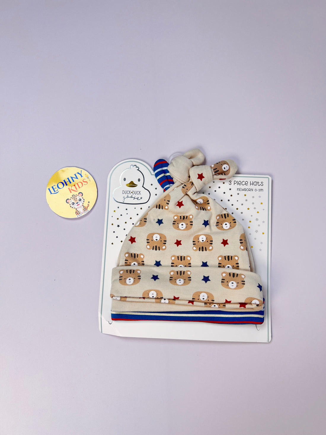 Newborn 3-Piece "Tiger & Stars" Beanie Hat Set (0–3 Months)