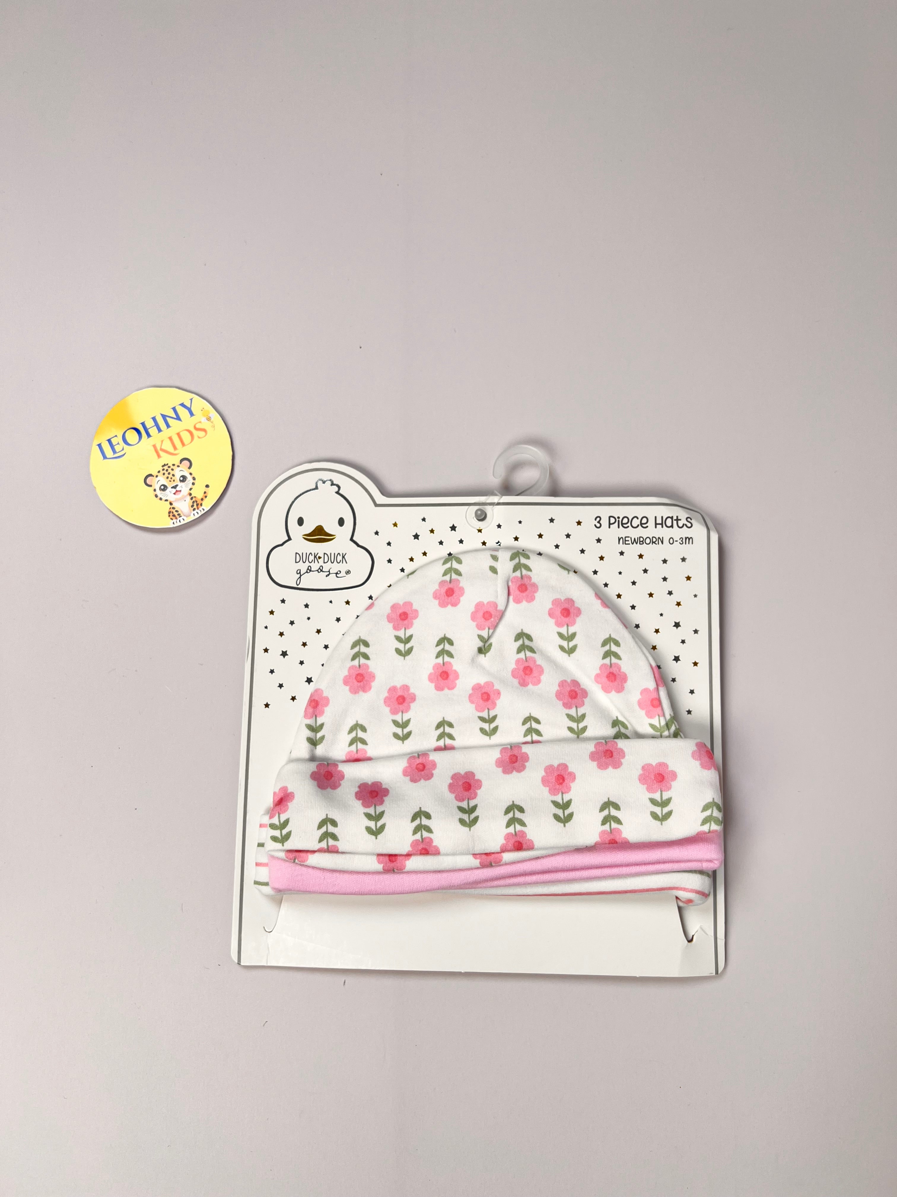 Newborn 3-Piece Floral & Solid Beanie Hat Set (0–3 Months)