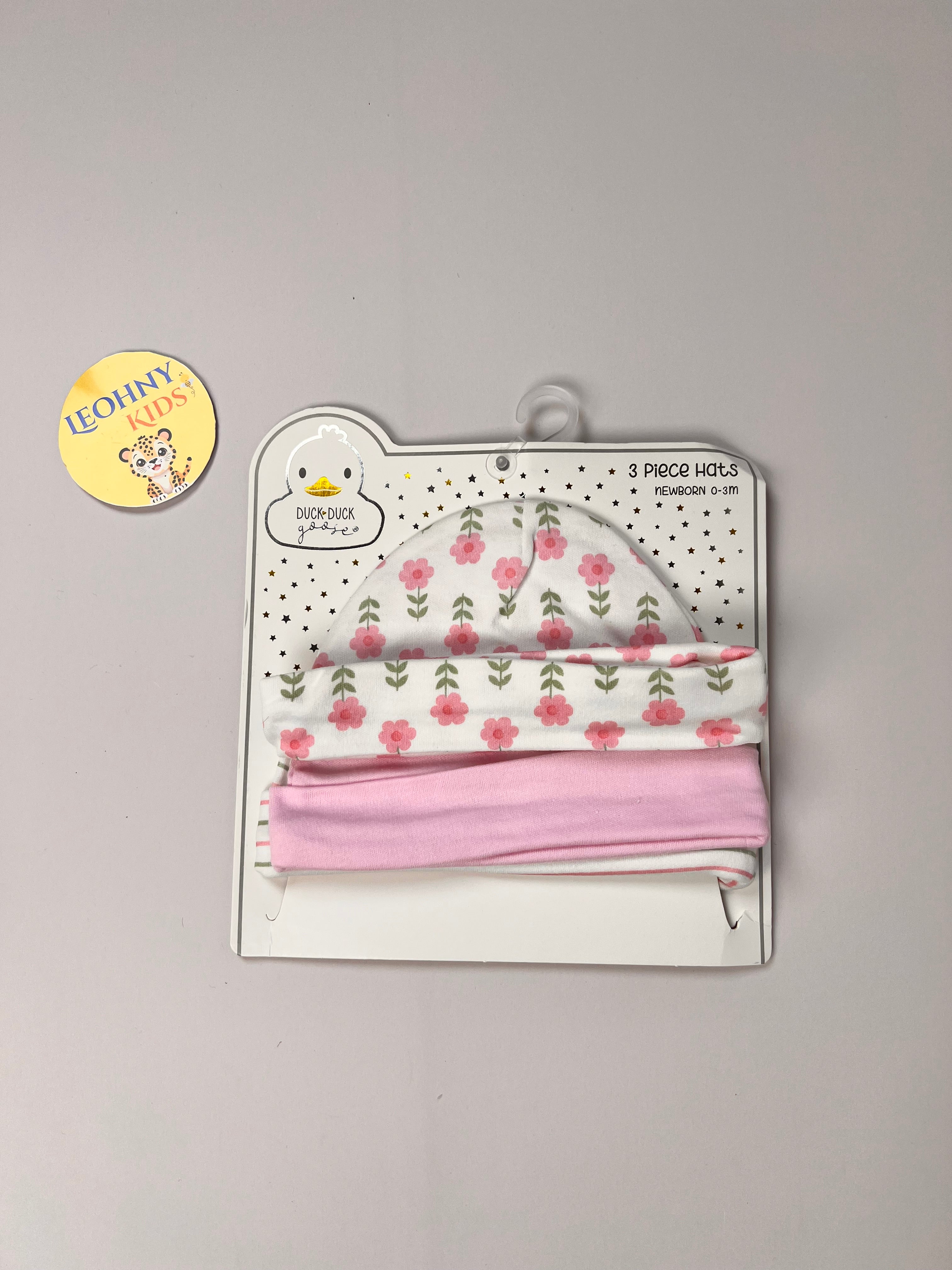 Newborn 3-Piece Floral & Solid Beanie Hat Set (0–3 Months)