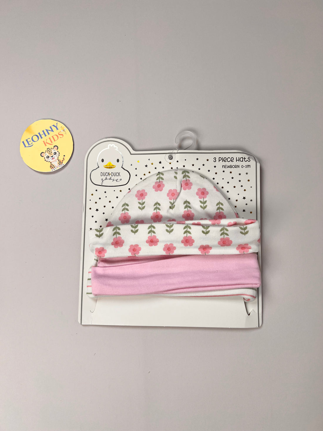 Newborn 3-Piece Floral & Solid Beanie Hat Set (0–3 Months)