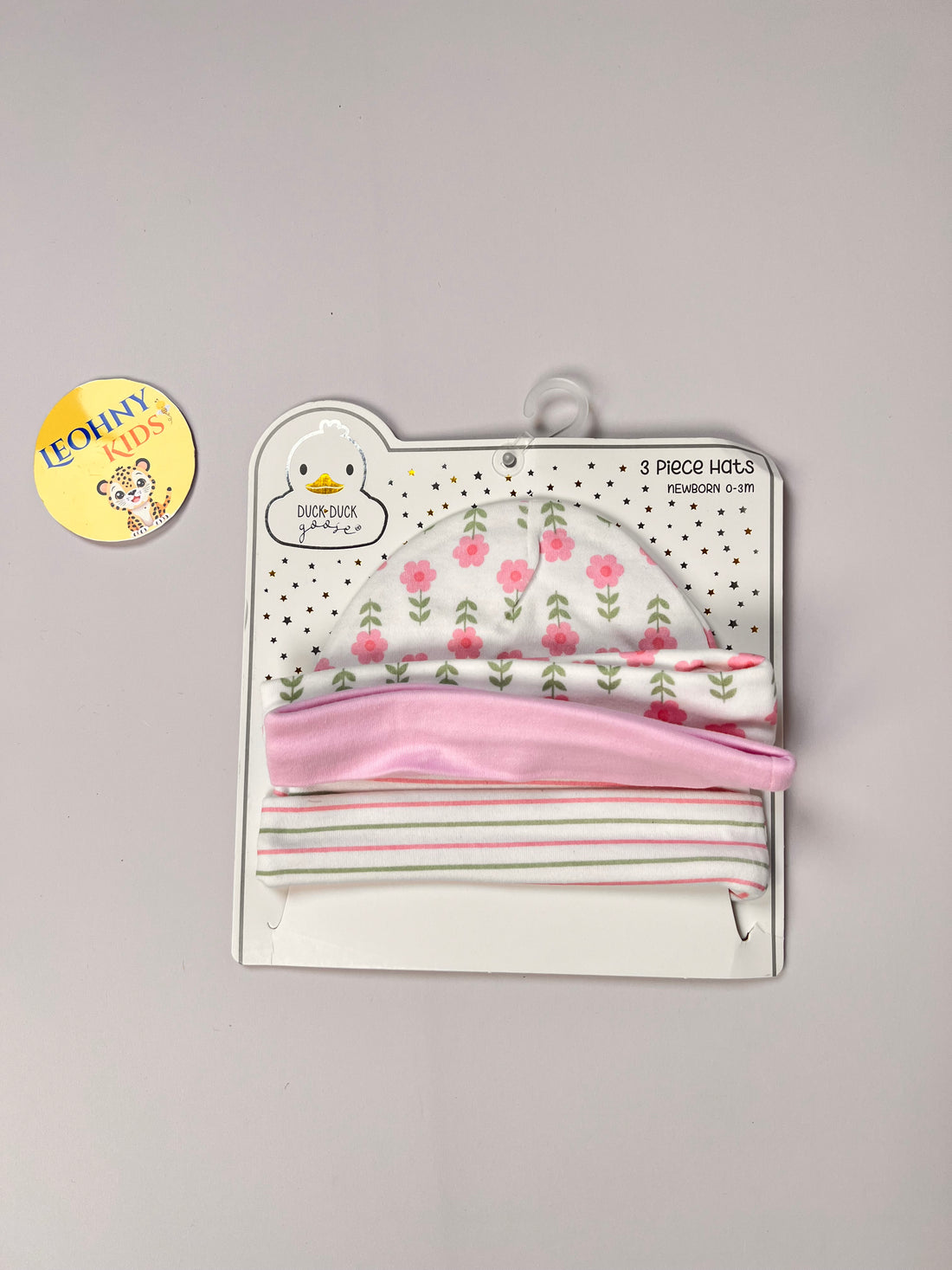 Newborn 3-Piece Floral & Solid Beanie Hat Set (0–3 Months)