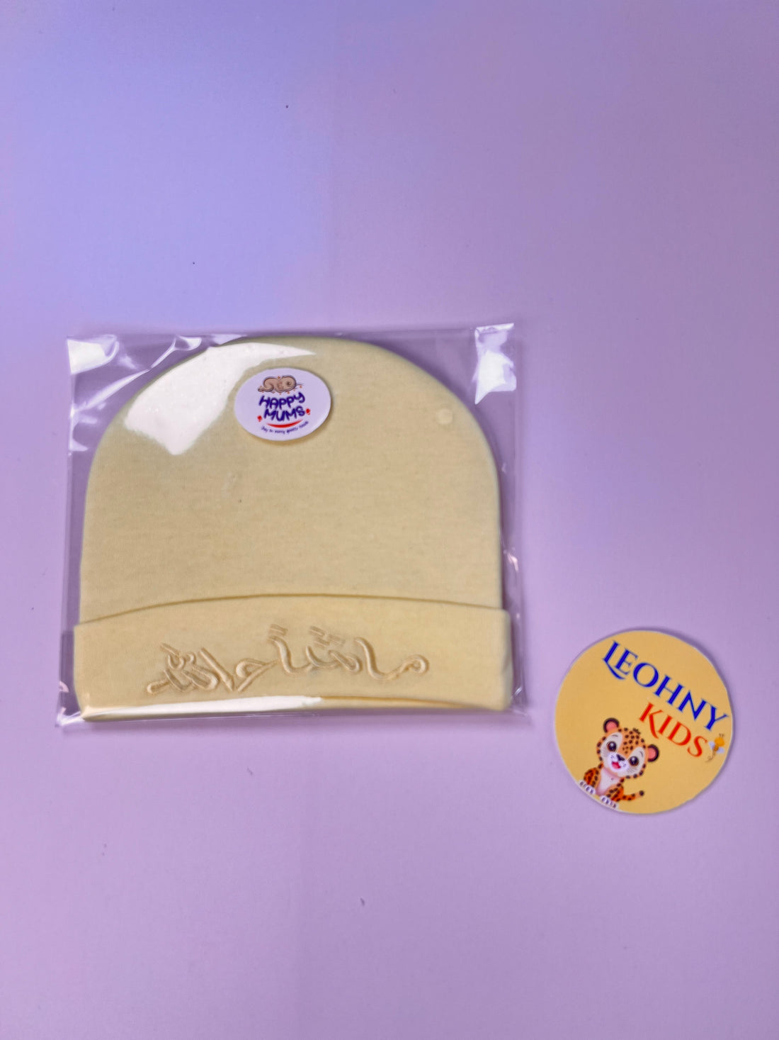 Happy Mums Newborn White Cotton Beanie with Elegant Embroidery