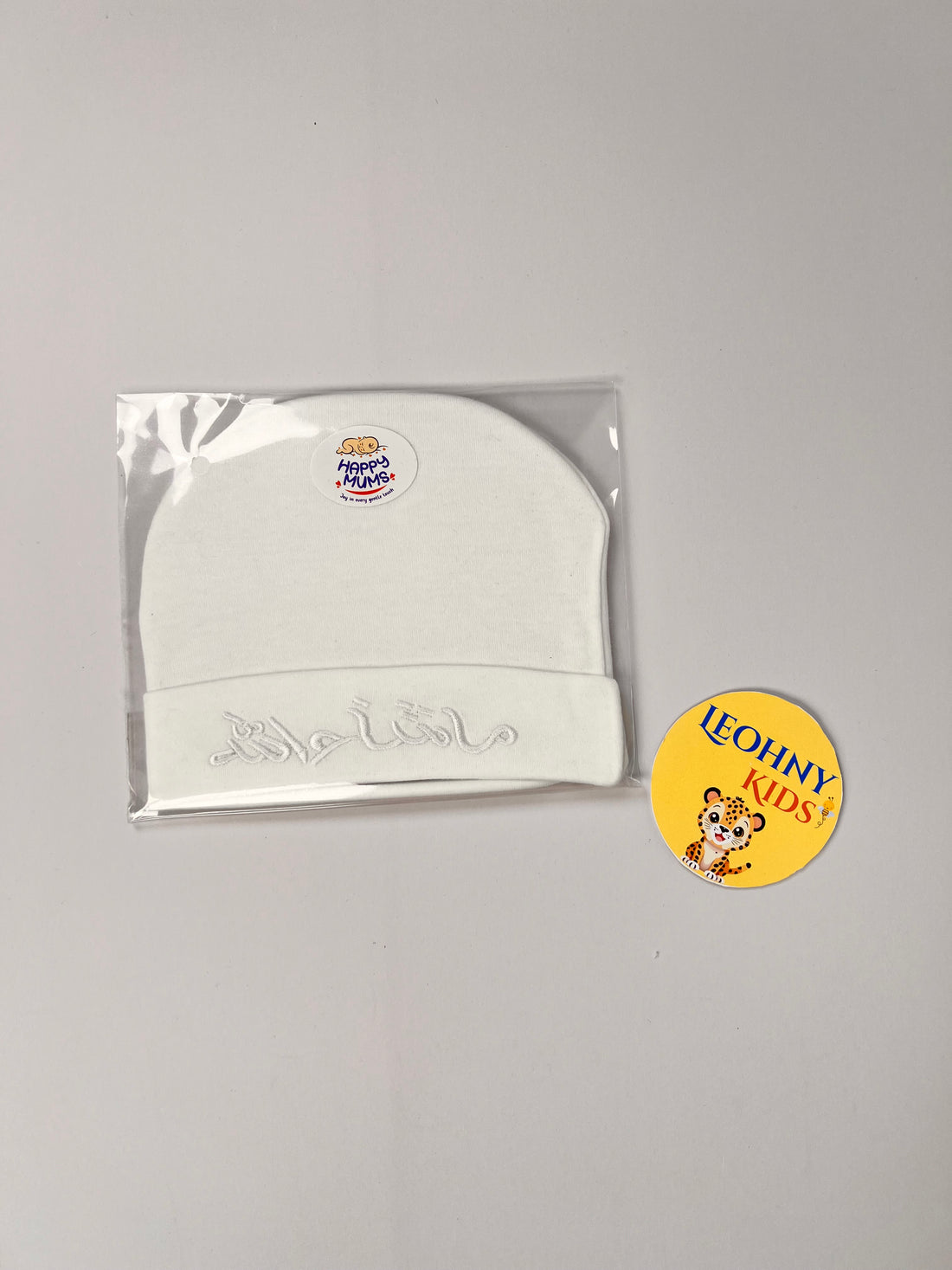 Happy Mums Newborn White Cotton Beanie with Elegant Embroidery