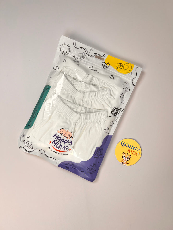 Baby 3-Pack "Happy Mums" Pure White Soft-Cotton Bloomers